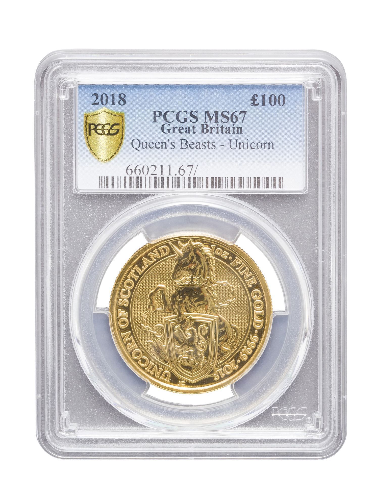 Picture of PCGS 2018 1oz Gold Queen's Beast 'Unicorn' MS67