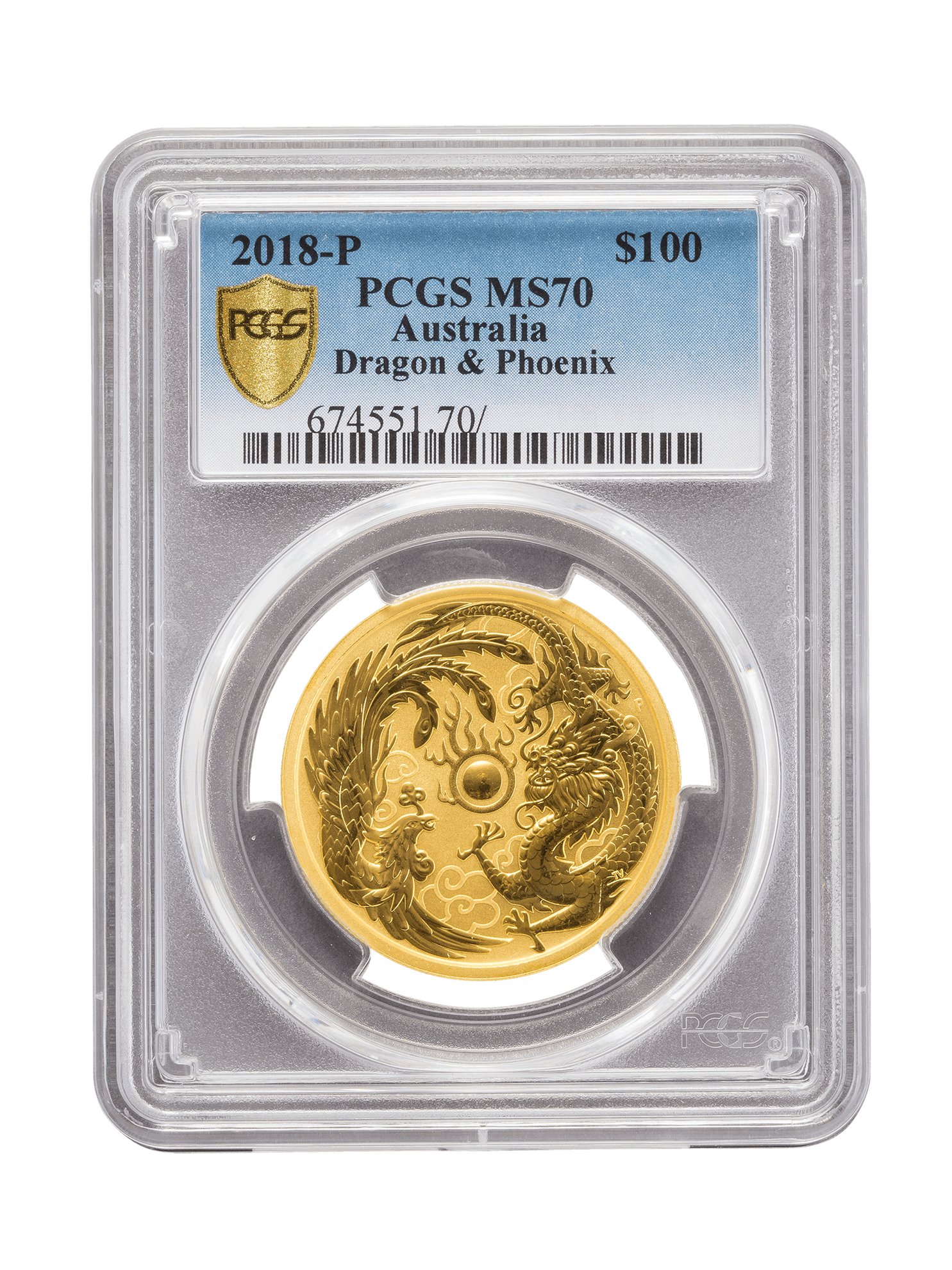 Picture of PCGS 2018 1oz Gold Australian Dragon and the Phoenix MS70